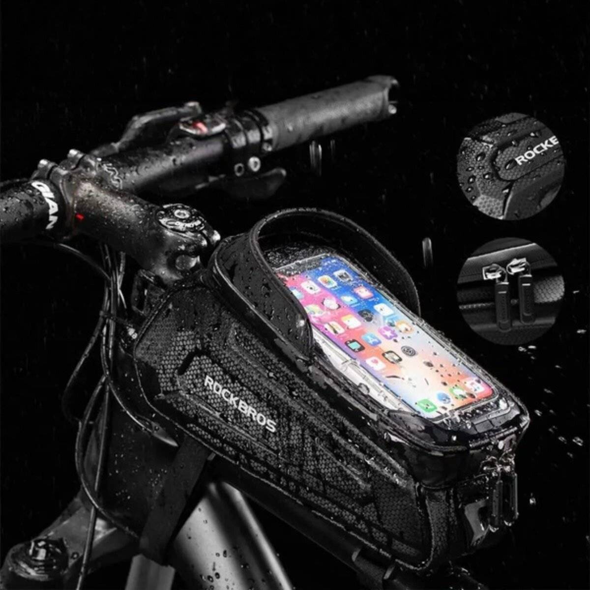 Gepanzerte Fahrradtasche Rockbros B68-1 mit Handytasche 1,7 l – Schwarz