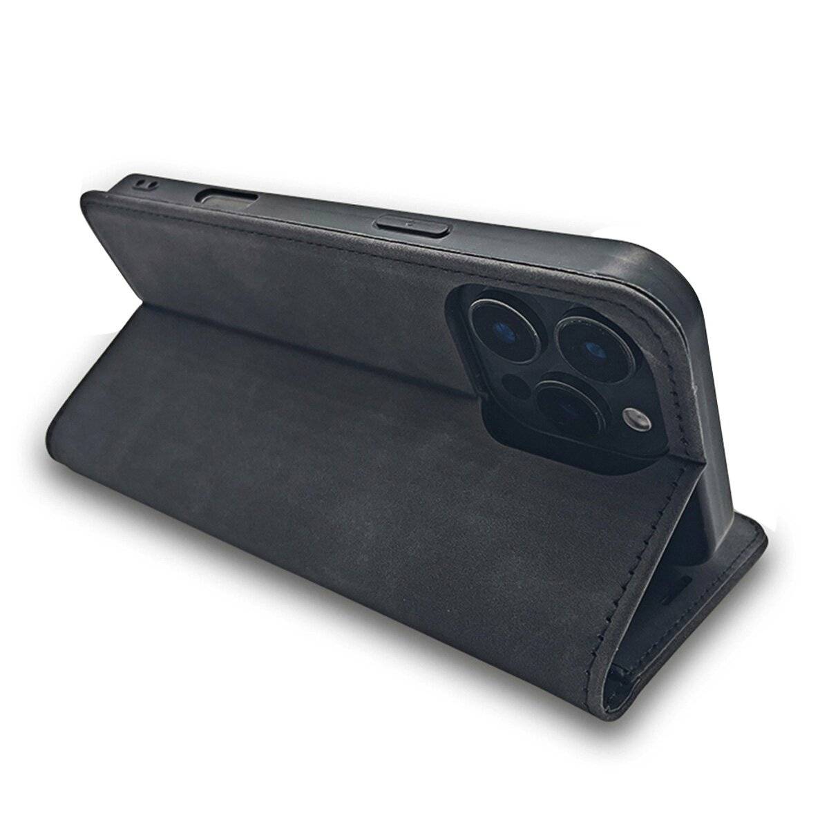 Elegante Lederoptik Handyhülle mit Kartenfächern Klapphülle kompatibel mit Samsung Galaxy S25 Ultra Schwarz