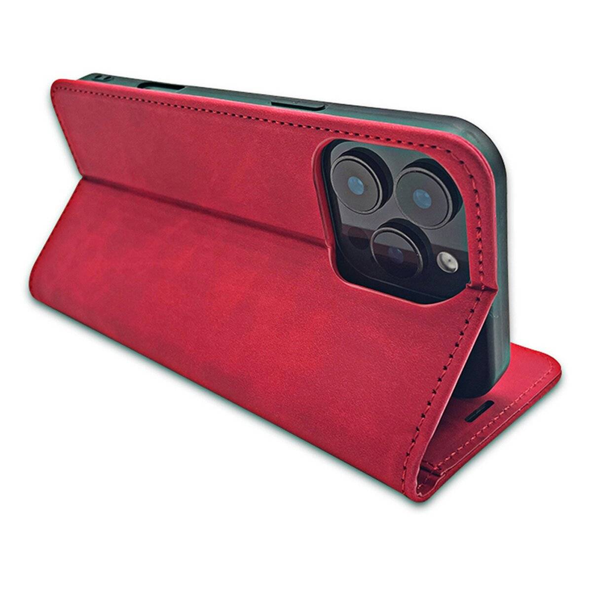 Elegante Lederoptik Handyhülle mit Kartenfächern Klapphülle kompatibel mit Samsung Galaxy S25 Ultra Rot