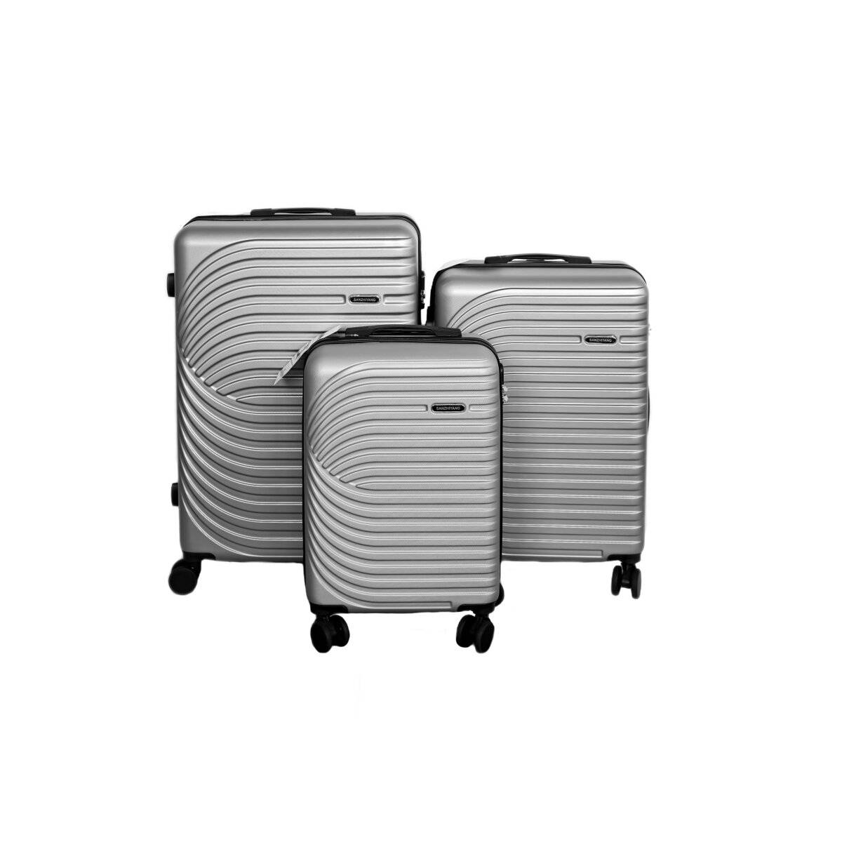 3er Kofferset mit 360° Rollen, Teleskopgriff und praktischer Innenaufteilung Silber-Grau