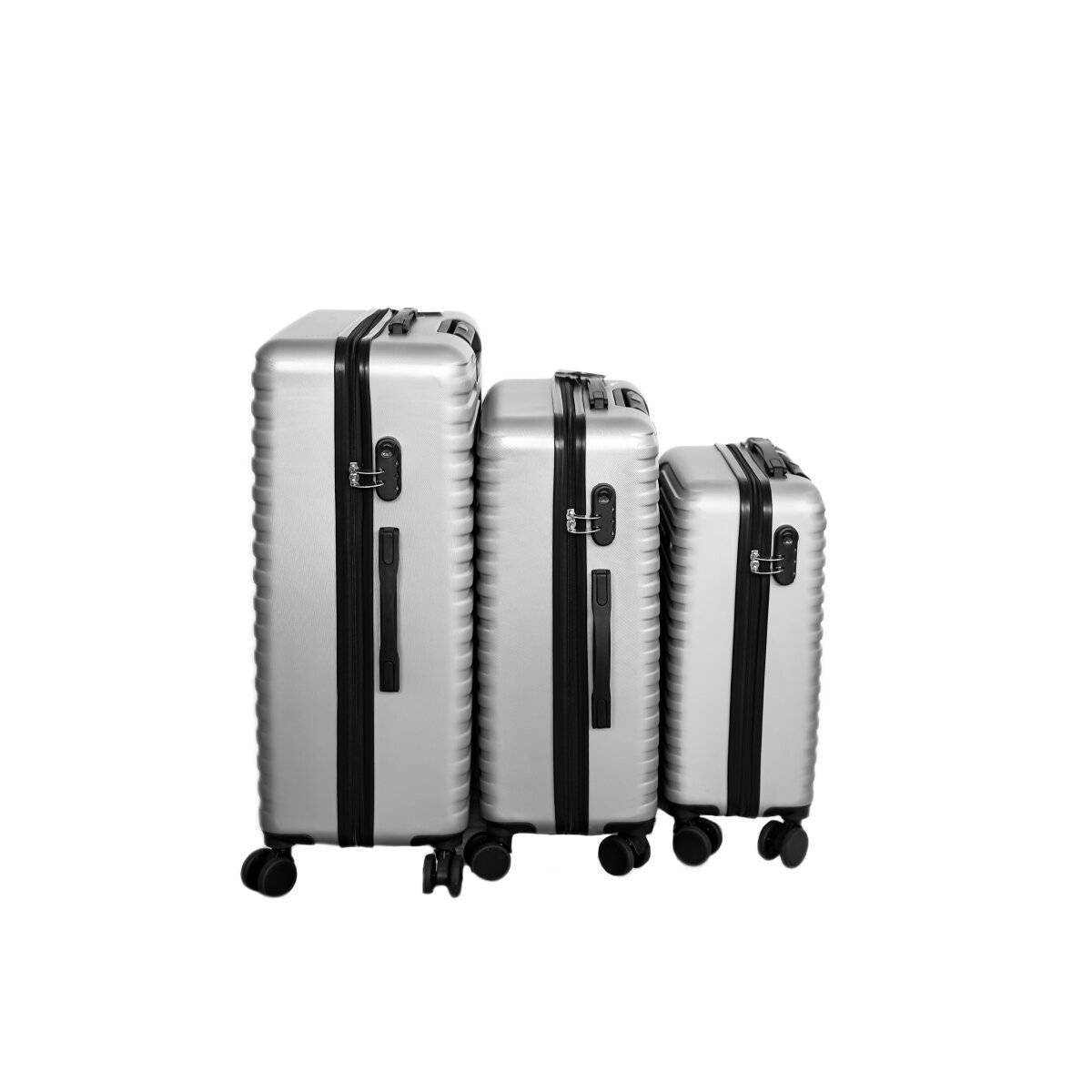 3er Kofferset mit 360° Rollen, Teleskopgriff und praktischer Innenaufteilung Silber-Grau