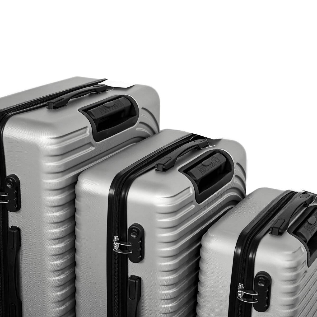 3er Kofferset mit 360° Rollen, Teleskopgriff und praktischer Innenaufteilung Silber-Grau