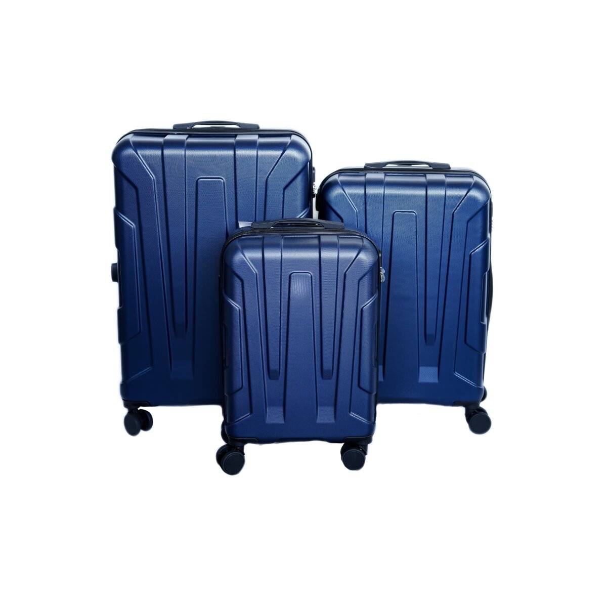 3 teiliges Kofferset mit 360° Rollen & Teleskopgriff - Hartschale in Dunkelblau