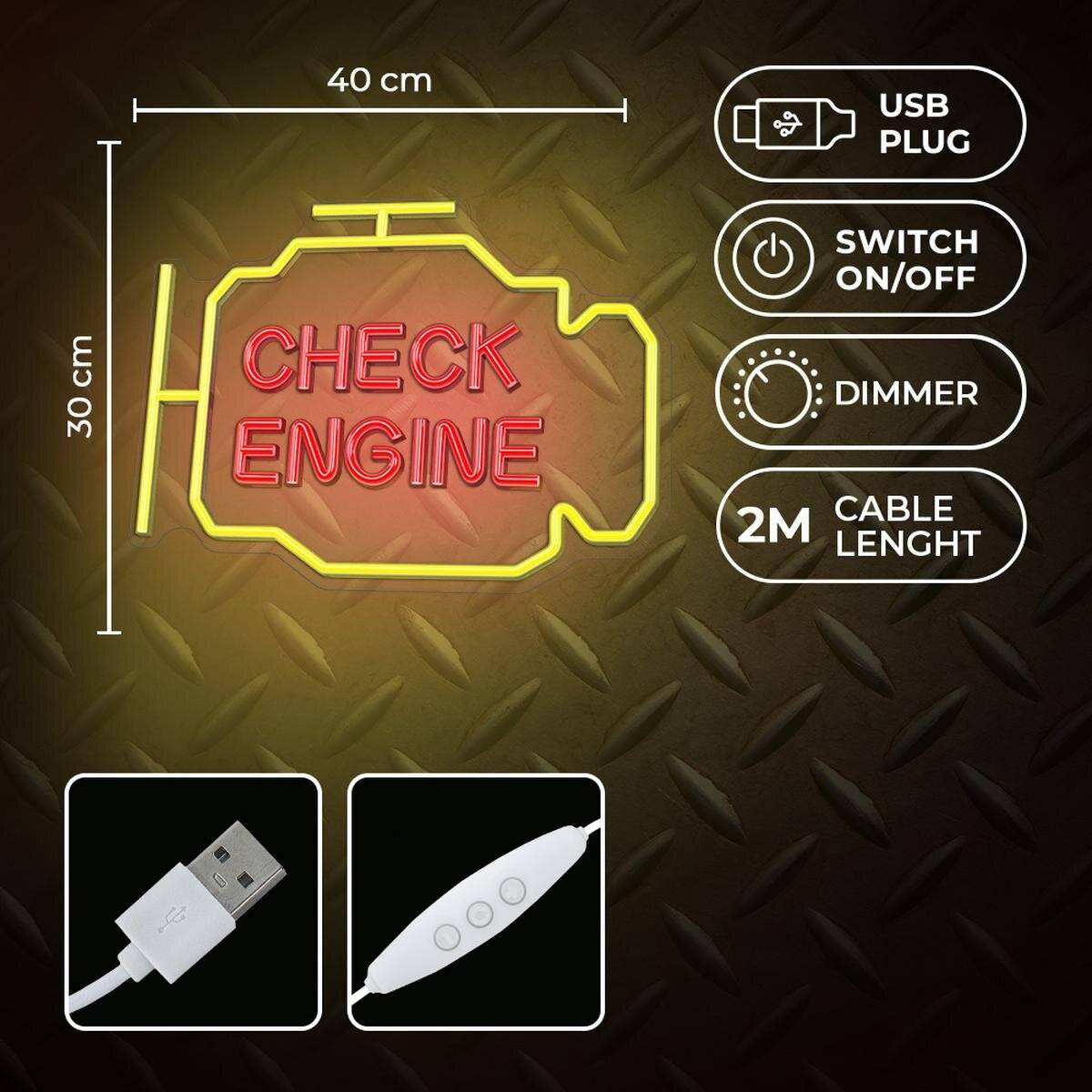 Neon LED Leuchte "CHECK ENGINE" gelb/rot – NNE21 – Neolia
