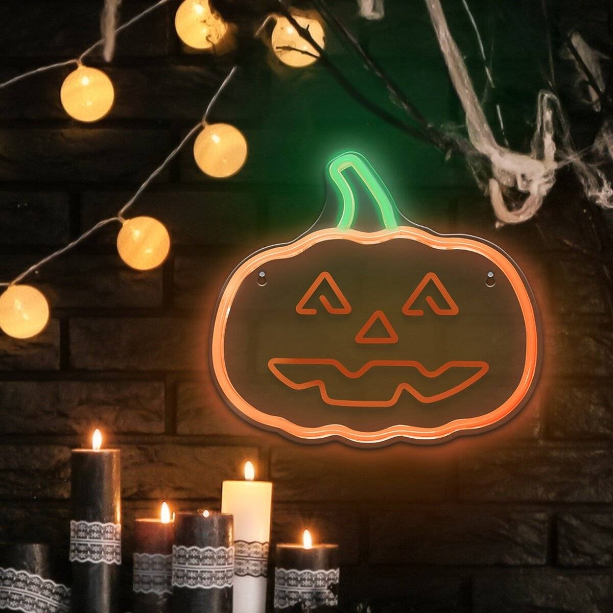 Forever Light Neon LED-Leuchte Happy Pumpkin – Orange & Grün – FPNE10