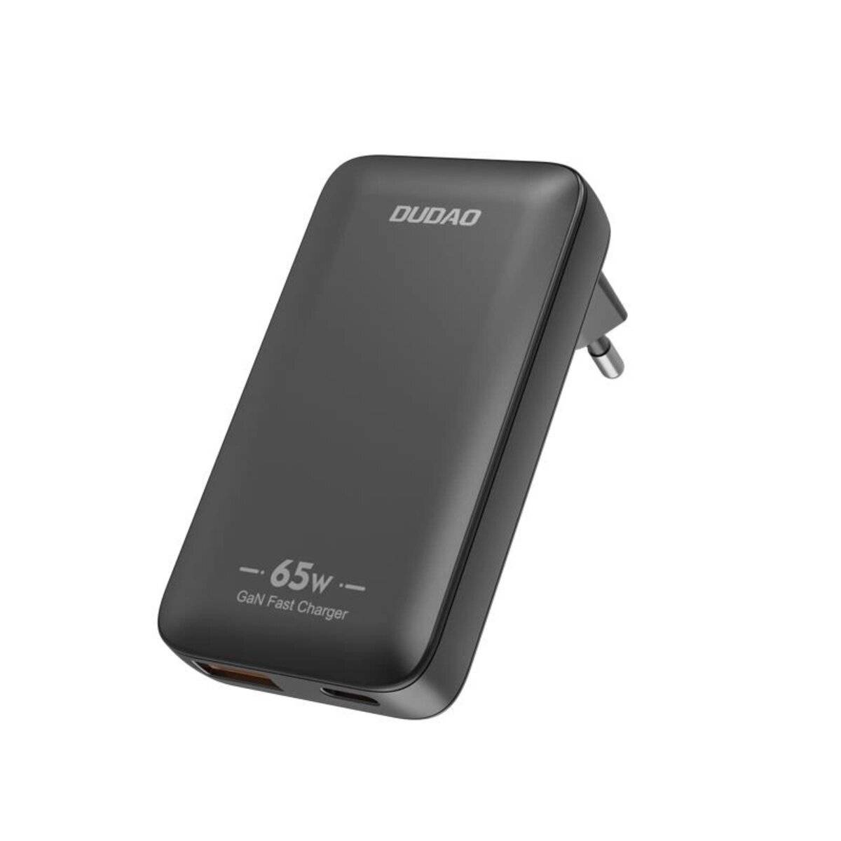 Dudao GaN A65Q 65W USB-A/USB-C PD Ultra-Dünnes Reise-Wandladegerät EU/US Schwarz