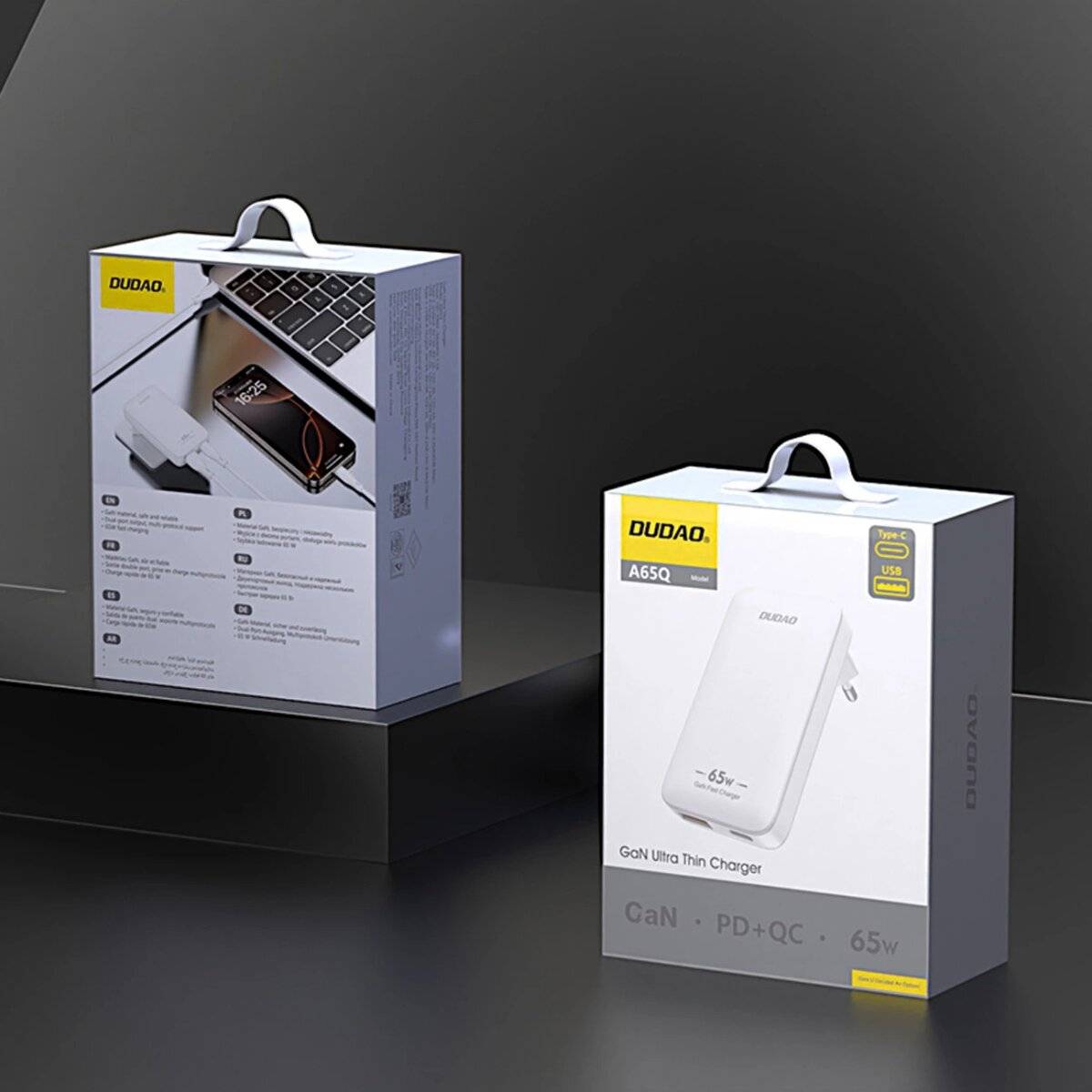 Dudao GaN A65Q 65W USB-A/USB-C PD Ultra-Dünnes Reise-Wandladegerät EU/US Weiß