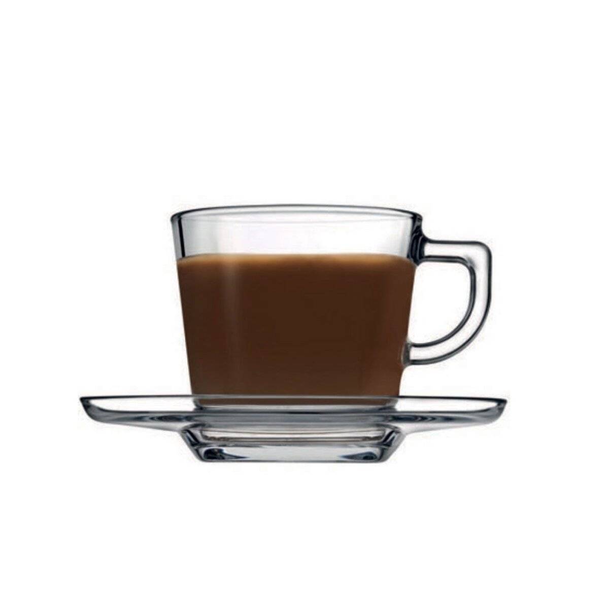 Pasabahce Carre Kaffeset mit Unterteller 215 ml aus hochwertigem Glas - 12-teilig