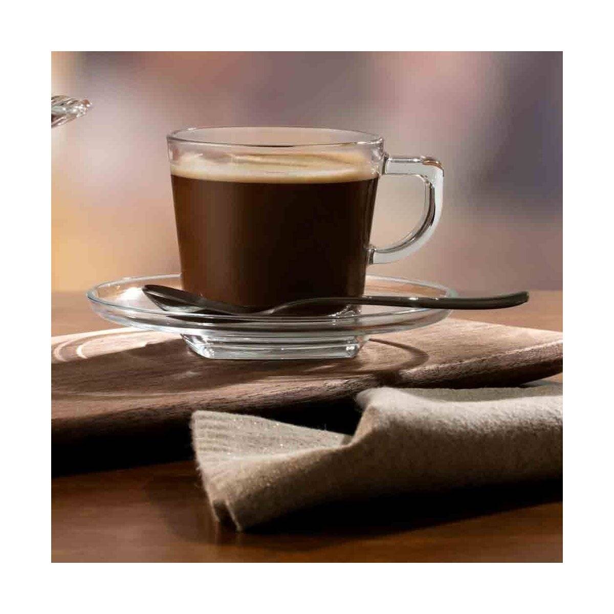 Pasabahce Carre Kaffeset mit Unterteller 215 ml aus hochwertigem Glas - 12-teilig