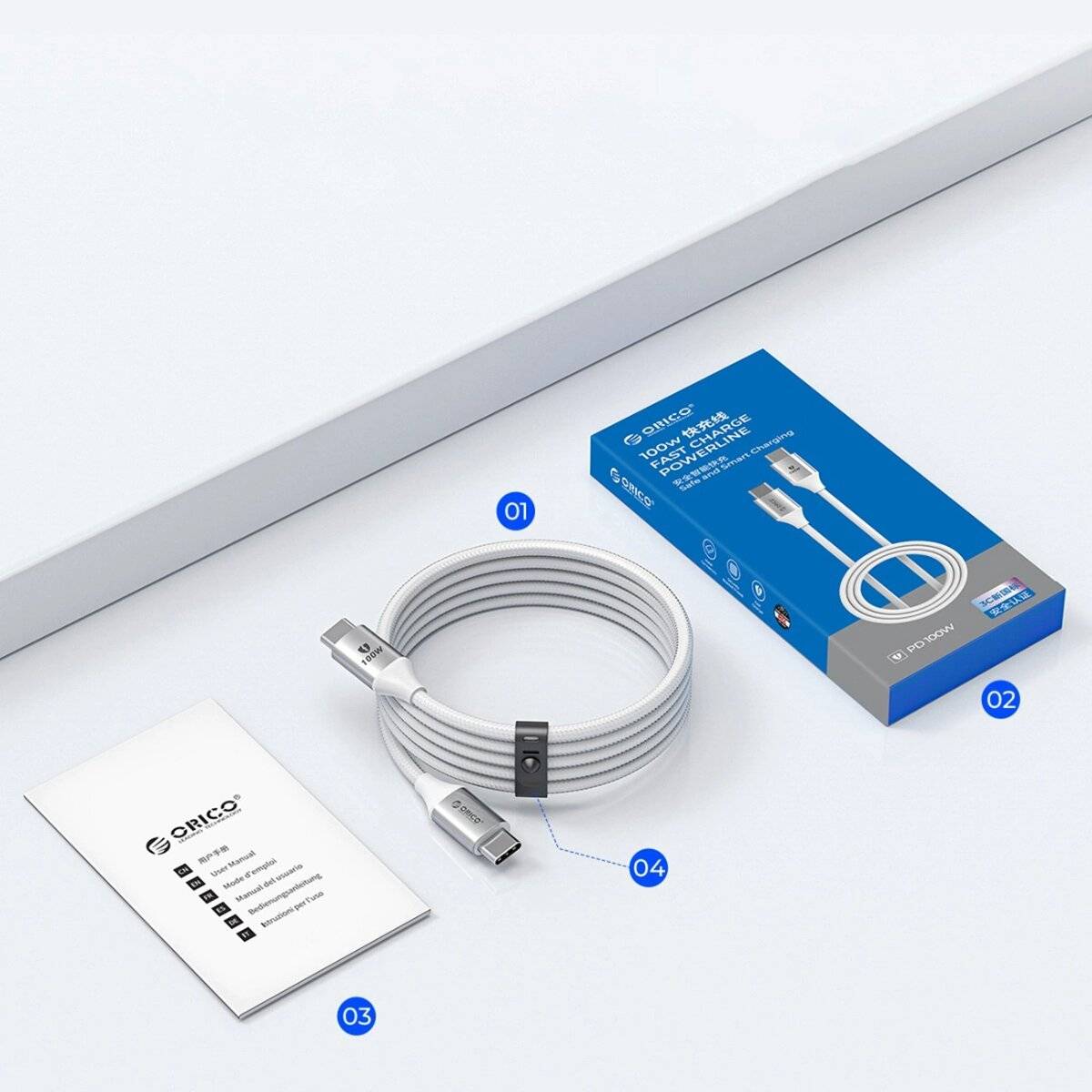 Orico CDX Power Delivery USB-C - USB-C 1m Kabel 60 W Weiß