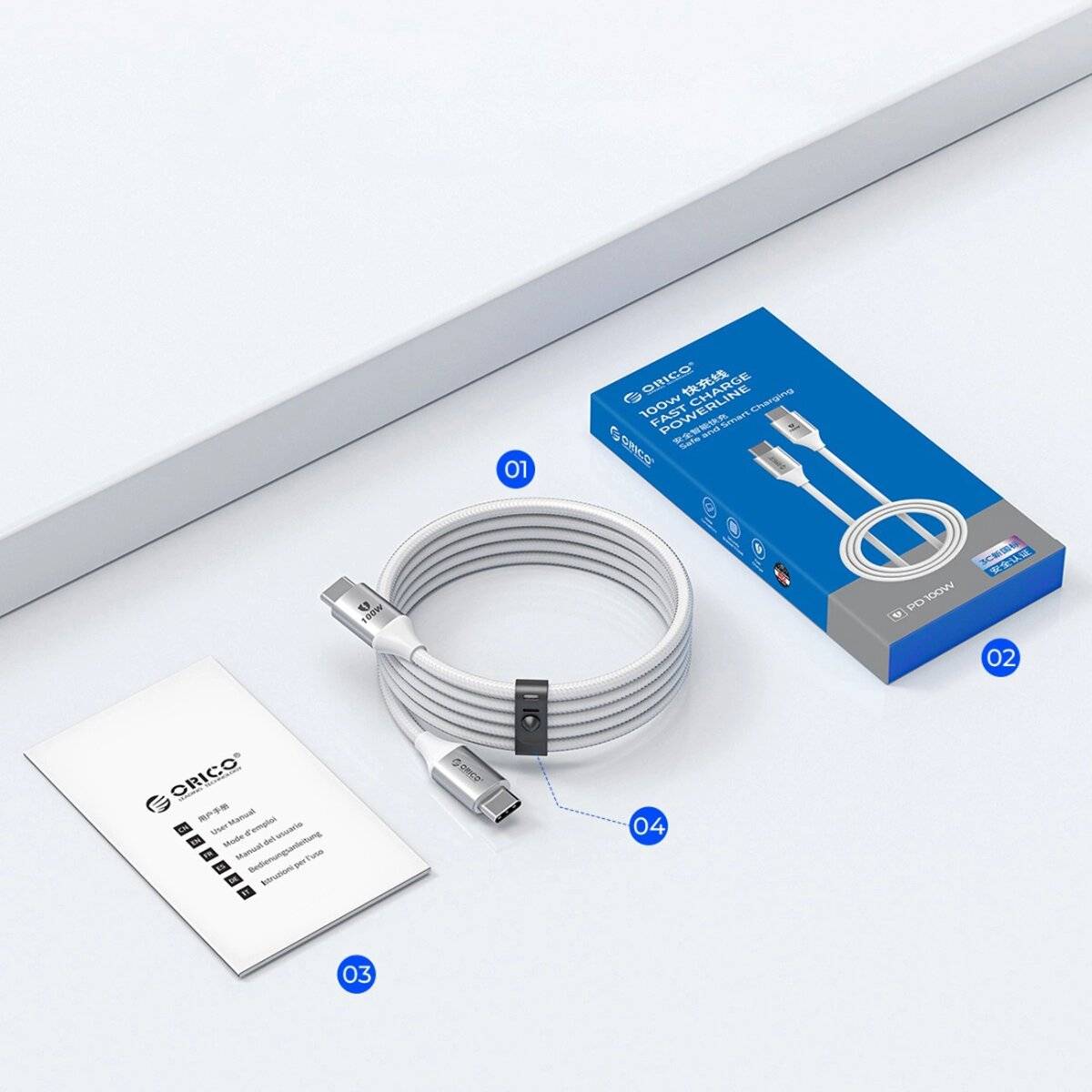 Orico CDX Power Delivery USB-C - USB-C 1m Kabel 100 W Weiß