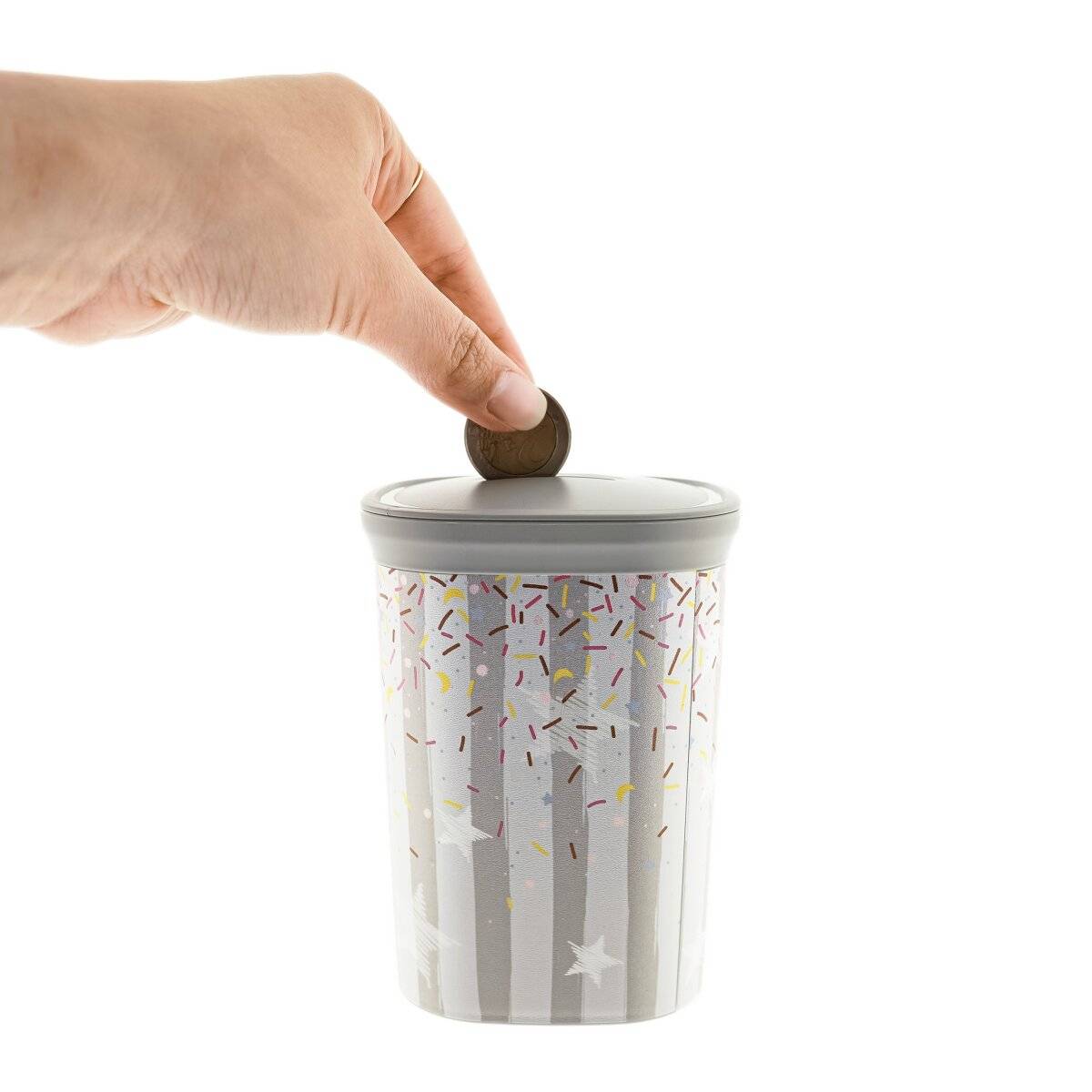 Robuste Spardose aus Kunststoff – Sicheres Sparen für Kinder und Erwachsene - Grau