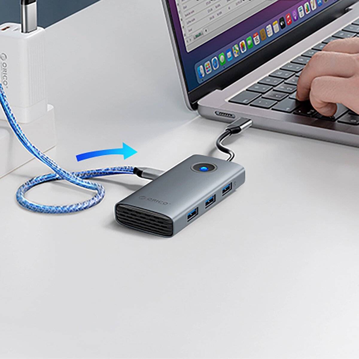 ORICO PW11-5P USB-C Hub Dockingstation mit HDMI, USB-A & USB-C, grau