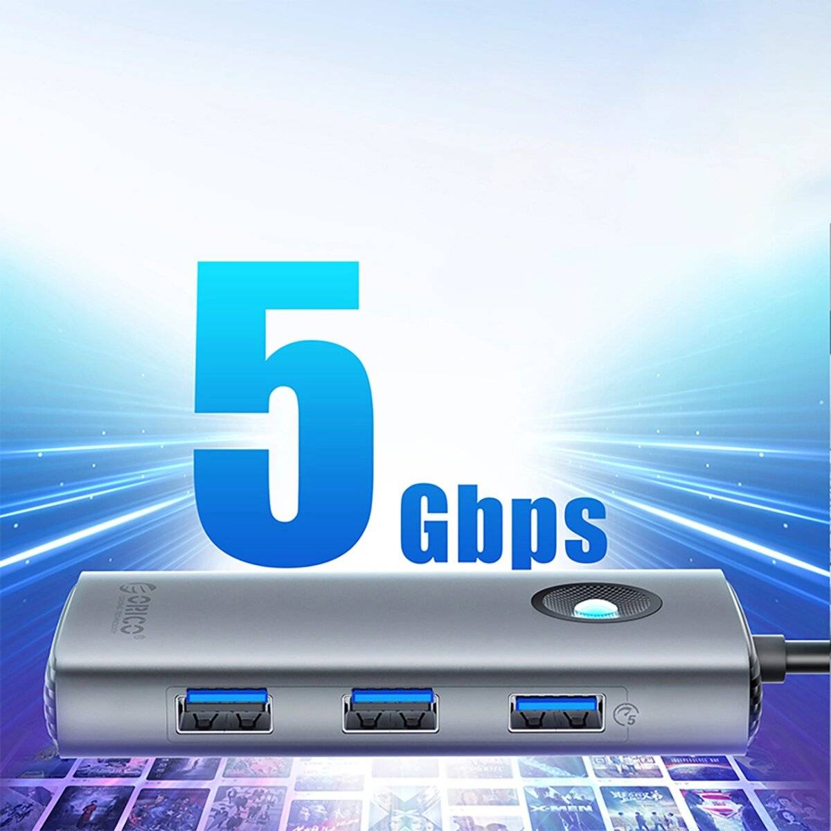 ORICO PW11-5P USB-C Hub Dockingstation mit HDMI, USB-A & USB-C, grau