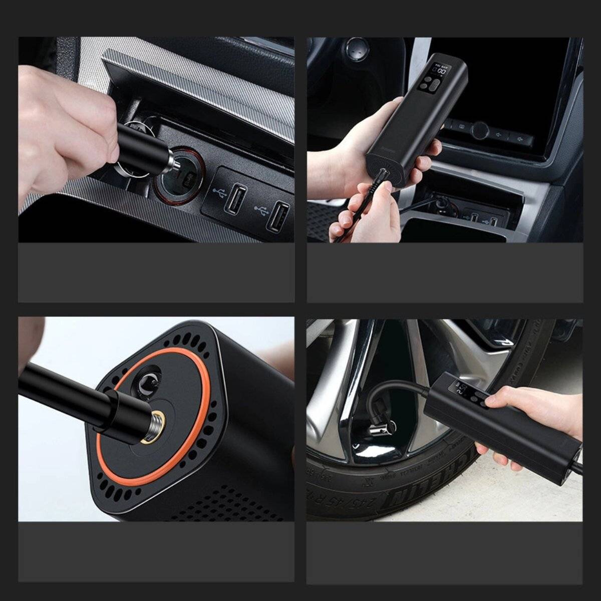 Baseus CRCQ000001 Mini-Reifenkompressor für Zigarettenanzünder – Schwarz