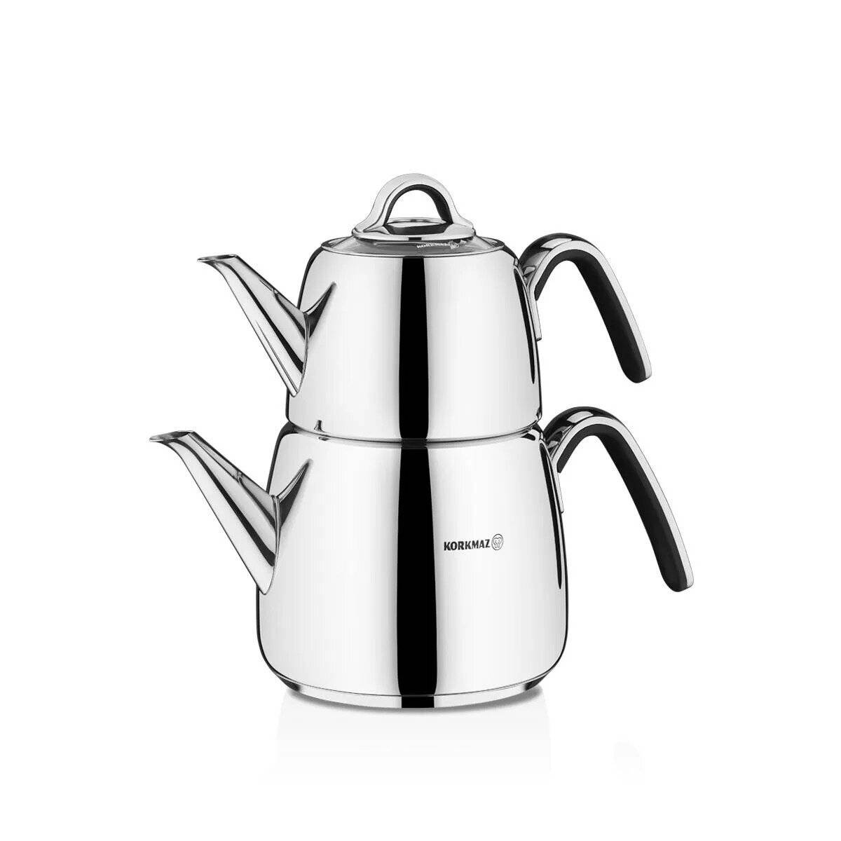 Korkmaz Vertex Teekannen-Set - 1,0L/2,0L - 18/10 Edelstahl, Induktionsgeeignet