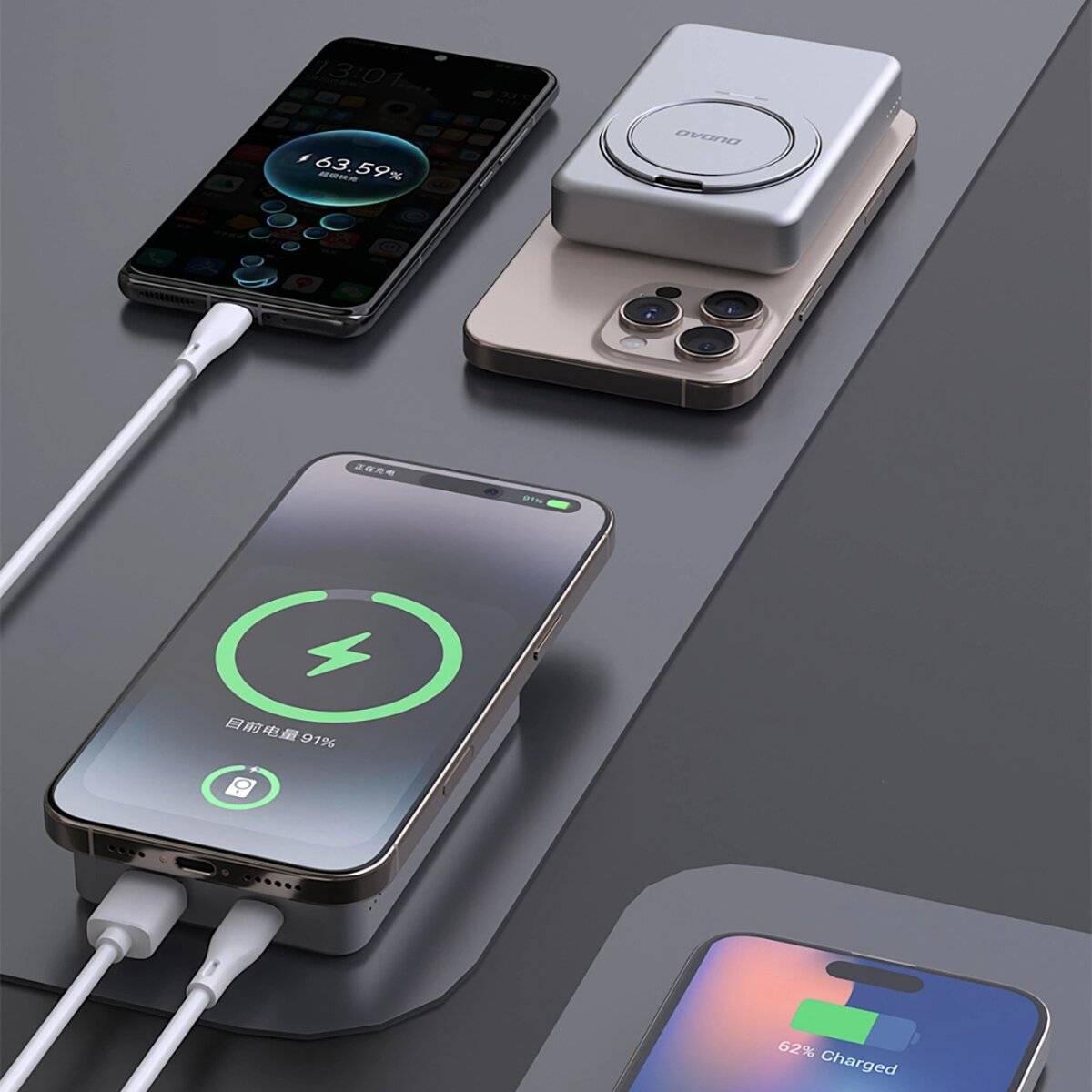 Dudao K28 10000 mAh PD 22,5 W MagSafe Powerbank mit Metallgehäuse und Ringständer Grau