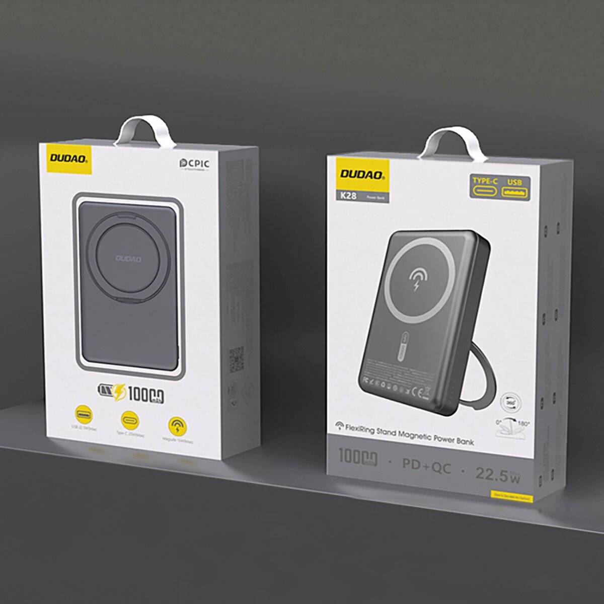 Dudao K28 10000 mAh PD 22,5 W MagSafe Powerbank mit Metallgehäuse und Ringständer Grau