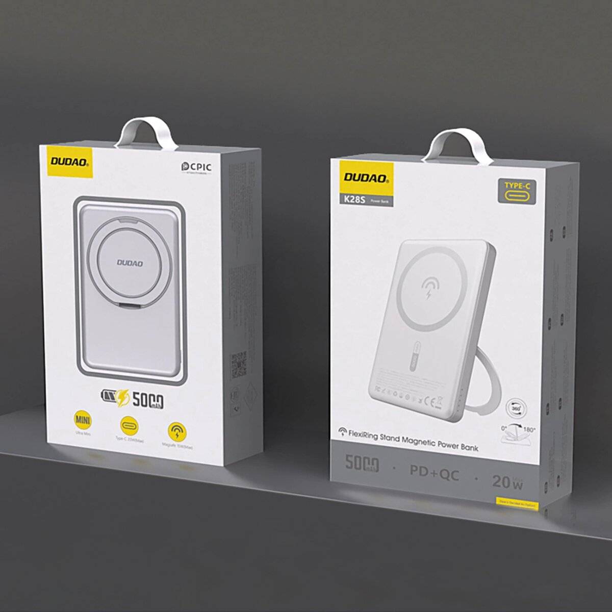 Dudao K28 10000 mAh PD 22,5 W MagSafe Powerbank mit Metallgehäuse und Ringständer Silber