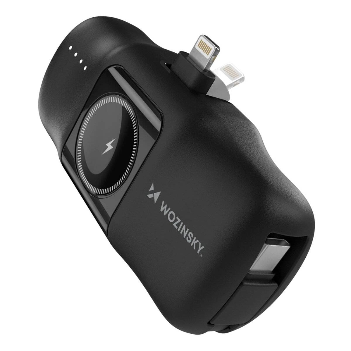 Wozinsky WF16-YLS 5000 mAh 15 W Lightning Mini-Powerbank mit integriertem USB-C-Kabel und Apple Watch Ladegerät Schwarz