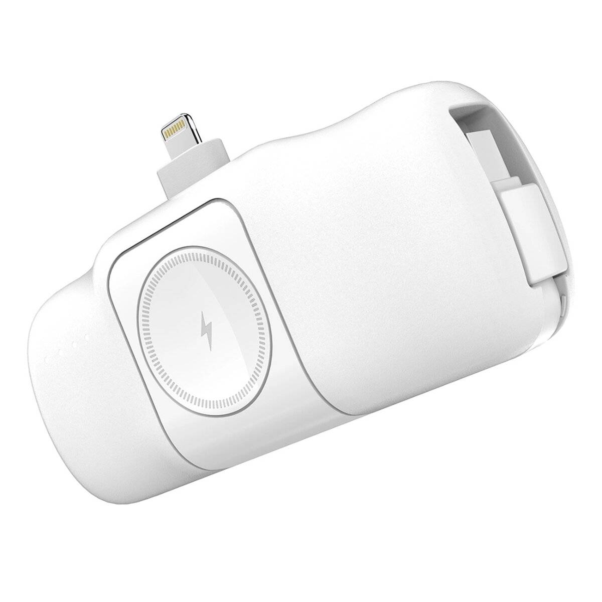 Wozinsky WF16-YLS 5000 mAh 15 W Lightning Mini-Powerbank mit integriertem USB-C-Kabel und Apple Watch Ladegerät Weiß