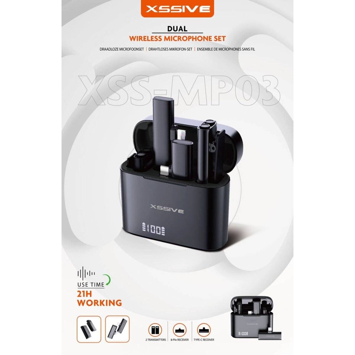 Kabelloses Mikrofon-Set mit USB-C & kompatibel mit iPhone – 2 Sender + Ladecase