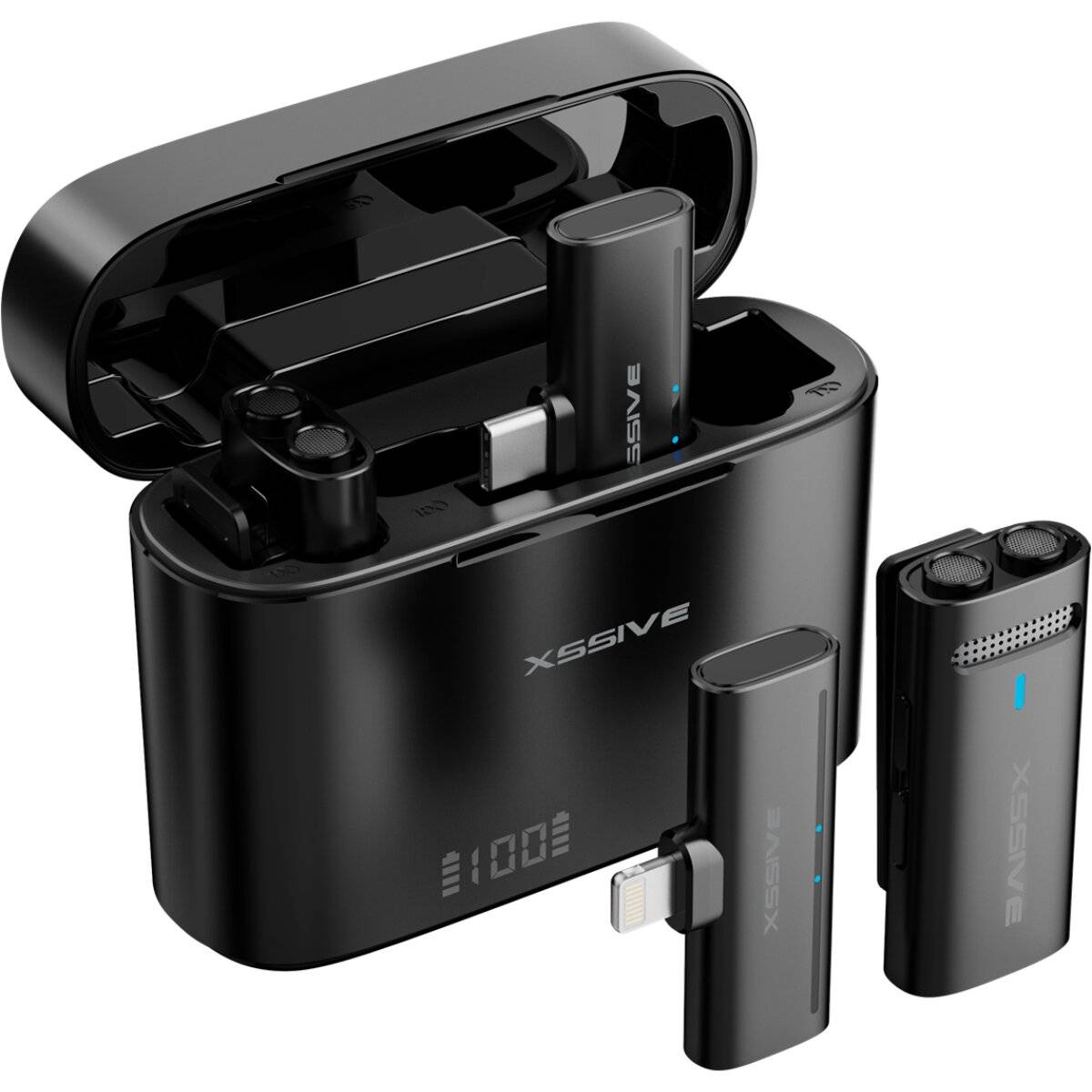 Kabelloses Mikrofon-Set mit USB-C & kompatibel mit iPhone – 2 Sender + Ladecase
