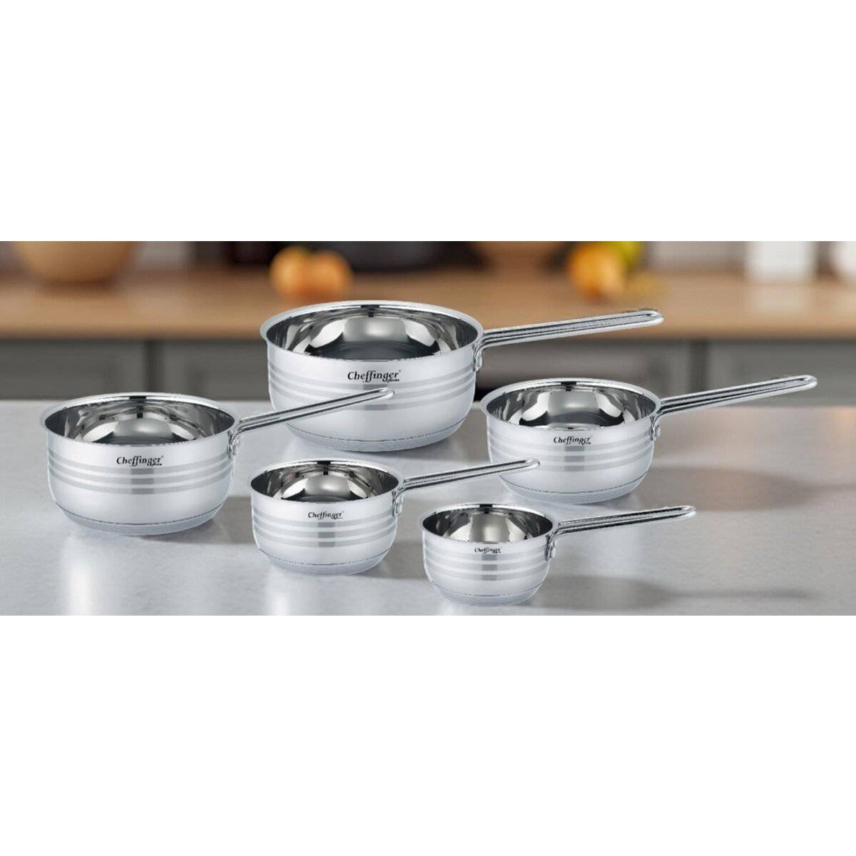 5 teiliges Edelstahl Saucenpfannen-Set - Induktionsgeeignet & Antihaft