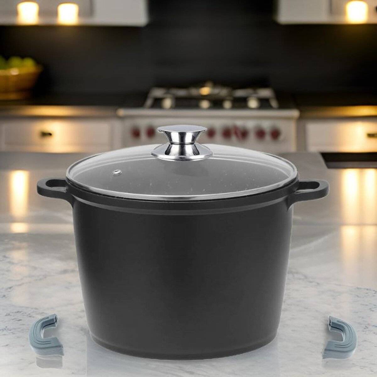 Tiefer Kochtopf mit Glasdeckel & Silikongriffe, ø32 cm - 15 L - Antihaft