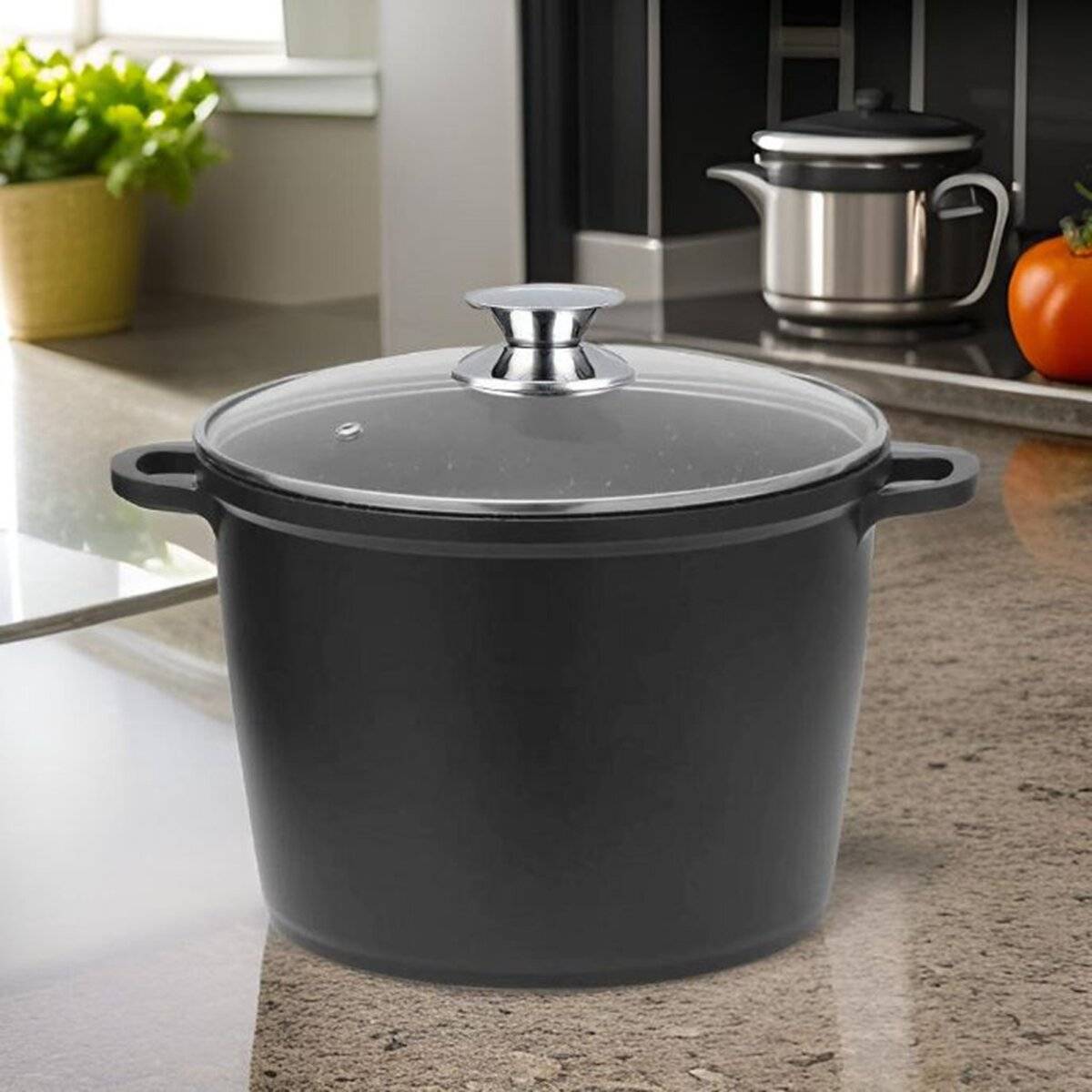 Tiefer Kochtopf mit Glasdeckel & Silikongriffe, ø32 cm - 15 L - Antihaft