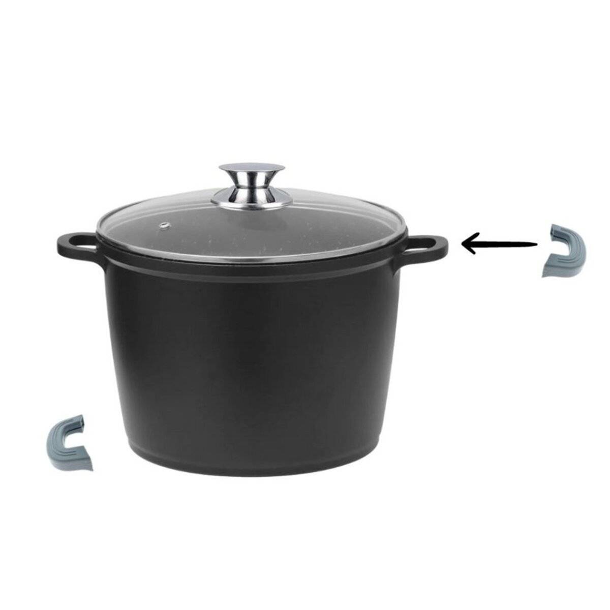 Tiefer Kochtopf mit Glasdeckel & Silikongriffe, ø32 cm - 15 L - Antihaft