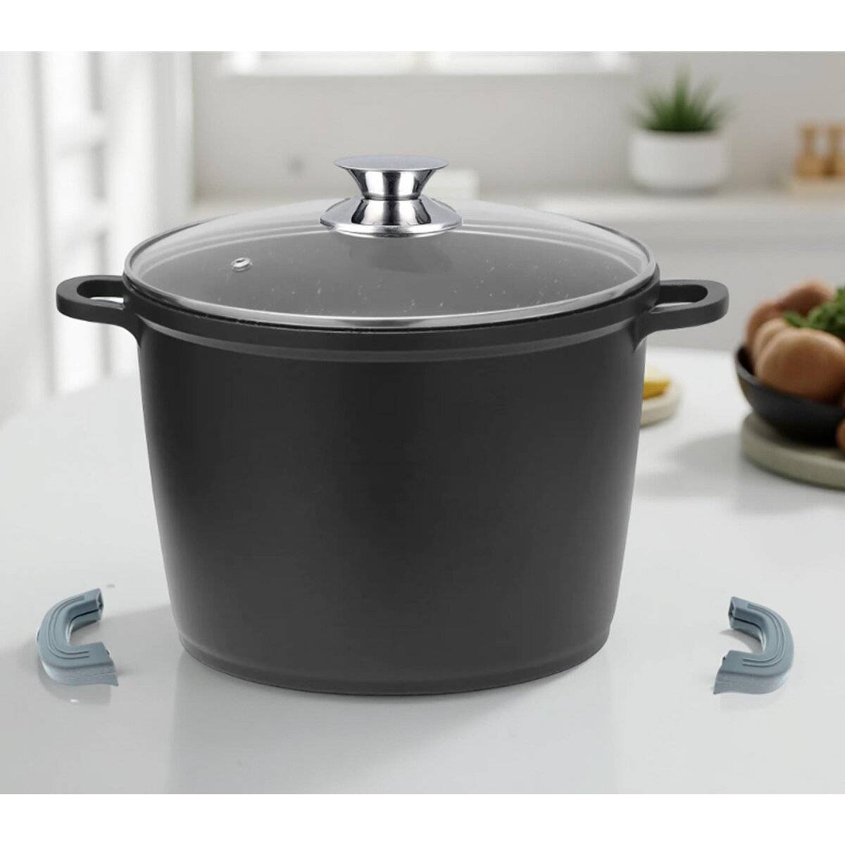 Tiefer Kochtopf mit Glasdeckel & Silikongriffe, ø32 cm - 15 L - Antihaft