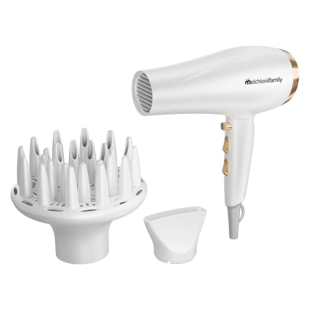 Melchioni Family GOLD STYLE NEW Haartrockner mit Diffusor, Kaltlufttaste & 2200?W