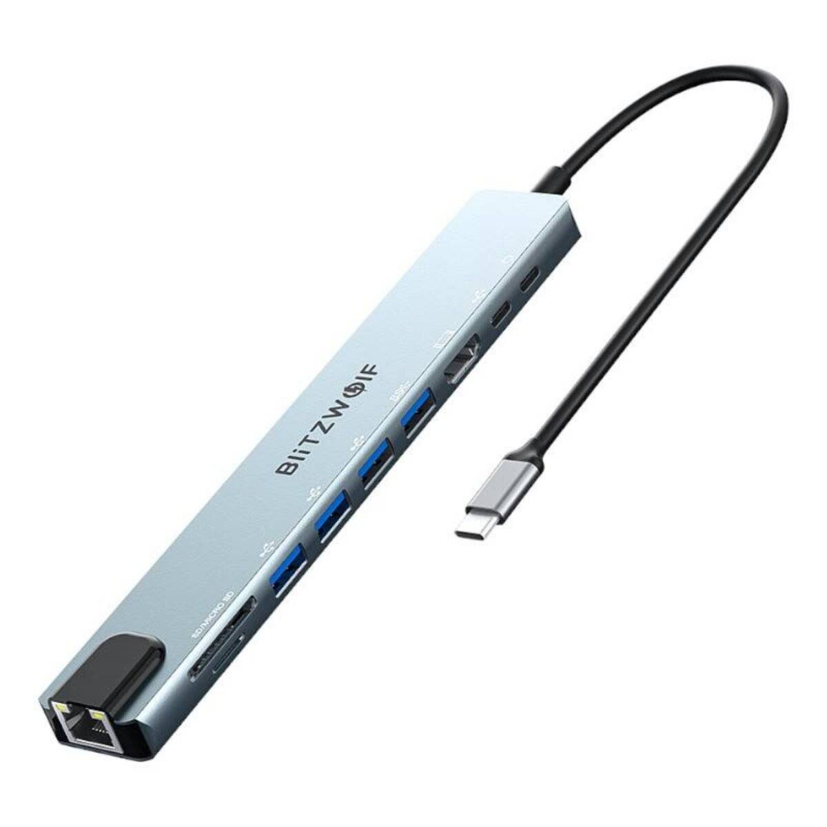 BlitzWolf BW-TH5 10-in-1 USB-C Docking Station, 100?W PD, 4K HDMI, Ethernet (Silber)