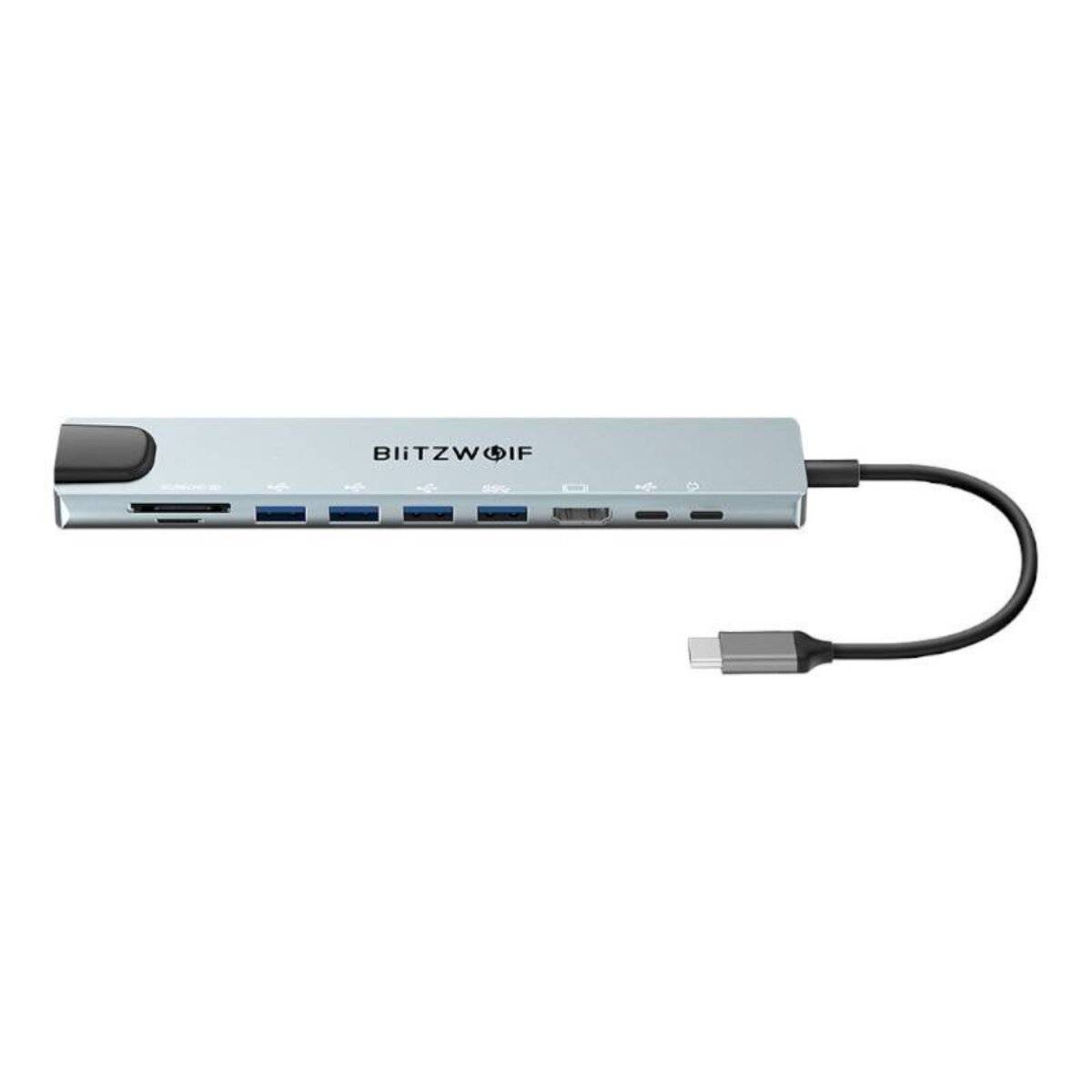 BlitzWolf BW-TH5 10-in-1 USB-C Docking Station, 100?W PD, 4K HDMI, Ethernet (Silber)