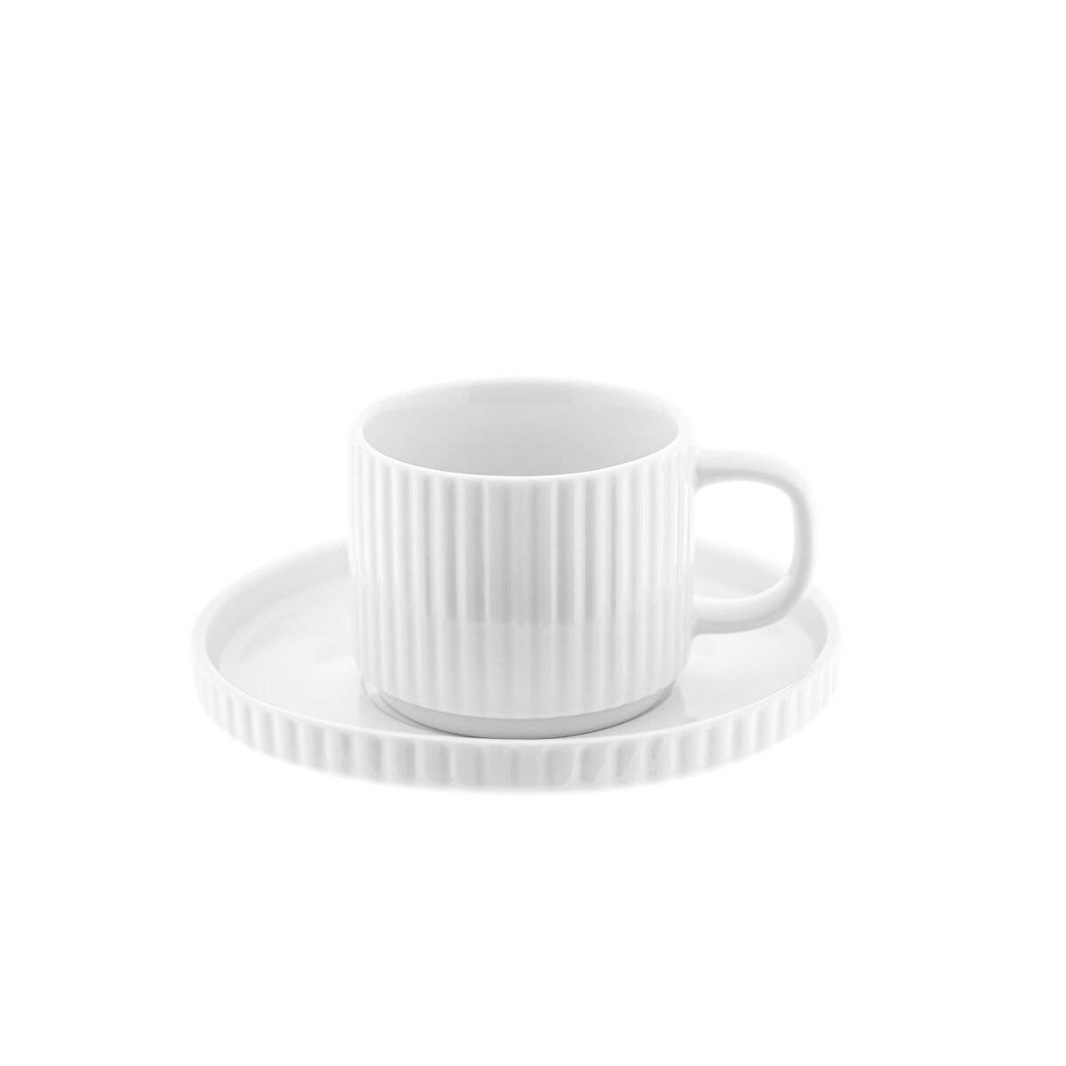 Borneo Kaffeetassen 220 ml - 12-teiliges Set aus hochwertigem Porzellan in Weiß