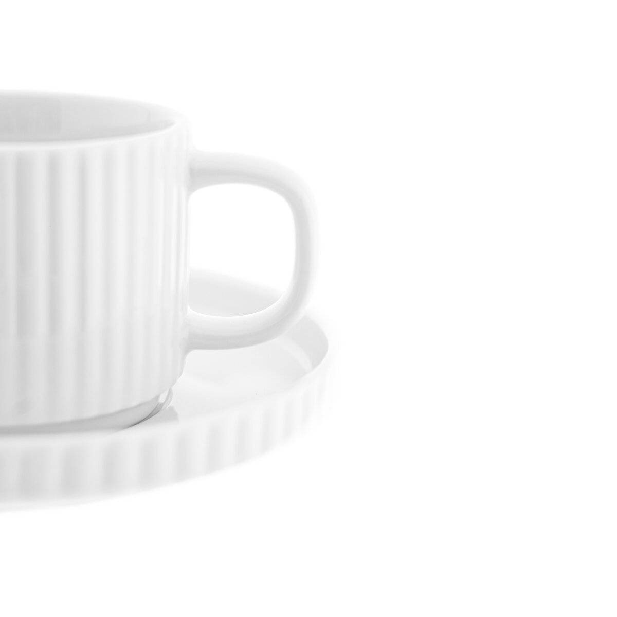 Borneo Kaffeetassen 220 ml - 12-teiliges Set aus hochwertigem Porzellan in Weiß