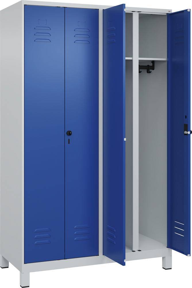 S/W-Gard.-Schrank CLASSICB1200xT500xH1950 mm RAL 7035/5010, 4 Abteile mit 100 mm hohen Füßen - Artikel: 7830373512