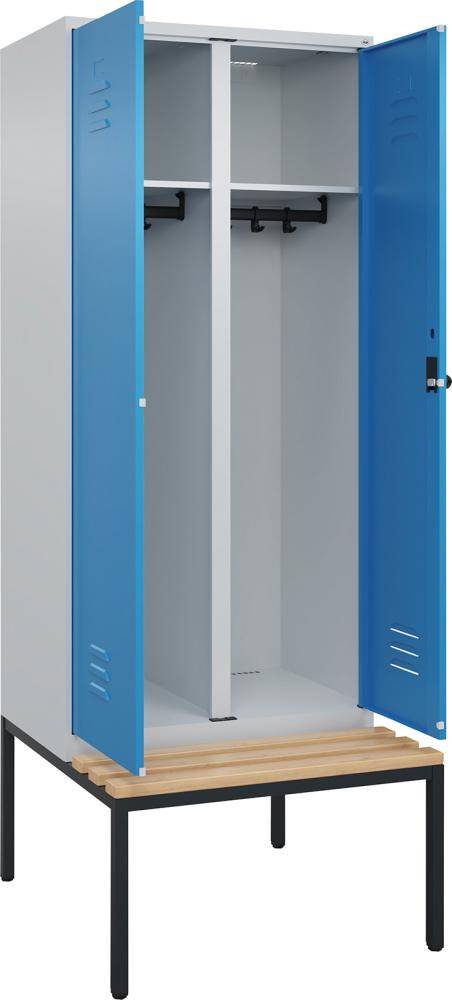 S/W-Gard.-Schrank CLASSICB800xT500xH2120 mm RAL 7035/5012, 2 Abteile mit untergeb. Sitzbank - Artikel: 7830373601