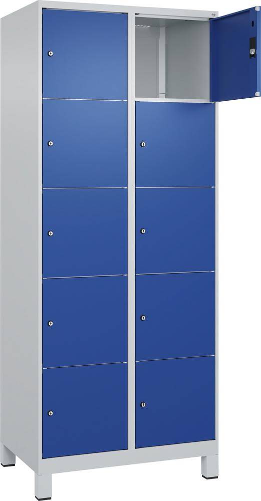 Fächerschrank CLASSIC B800xT500xH1950 mm RAL 7035/5010, 2x5 Fächermit 100 mm hohen Füßen - Artikel: 7830372993