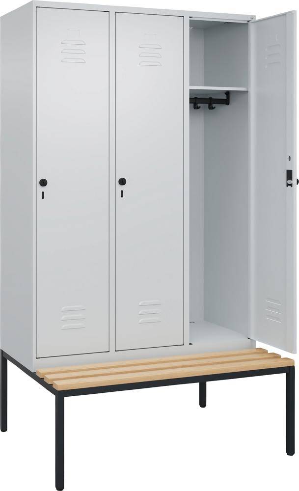 Garderobenschrank CLASSICB1200xT500xH2120 mm RAL 7035/7035, 3 Abteile mit untergeb. Sitzbank - Artikel: 7830372685