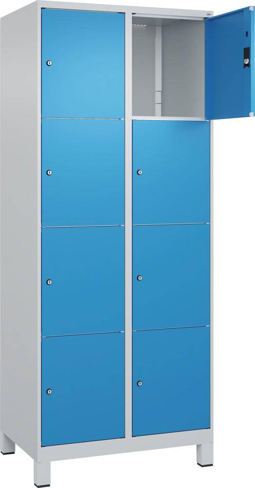 Fächerschrank CLASSIC B800xT500xH1950 mm RAL 7035/5012, 2x4 Fächermit 100 mm hohen Füßen - Artikel: 7830372963
