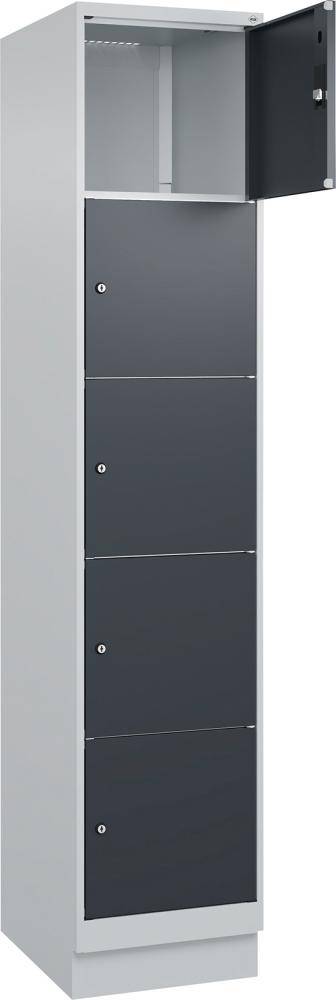 Fächerschrank CLASSIC B400xT500xH1950 mm RAL 7035/7016, 1x5 Fächermit 100 mm hohem Sockel - Artikel: 7830373211