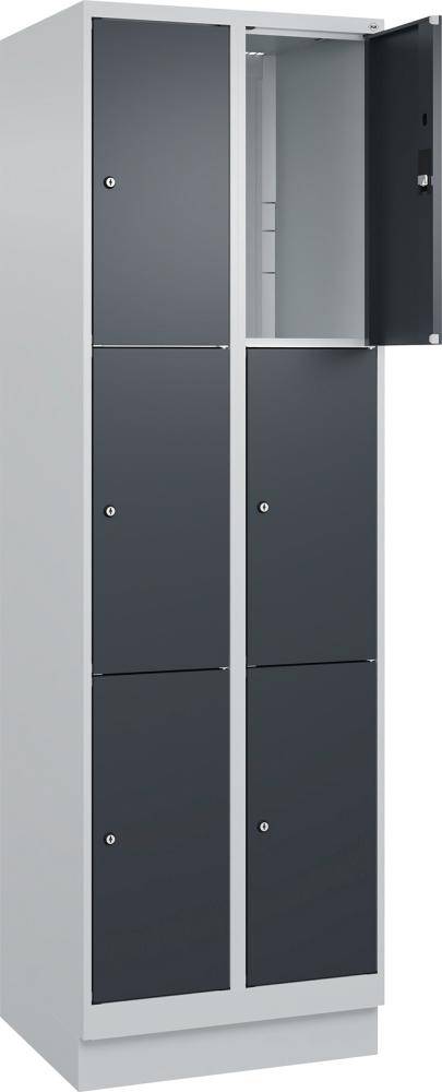 Fächerschrank CLASSIC B600xT500xH1950 mm RAL 7035/7016, 2x3 Fächermit 100 mm hohem Sockel - Artikel: 7830373132