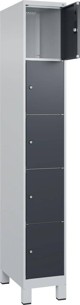 Fächerschrank CLASSIC B300xT500xH1950 mm RAL 7035/7016, 1x5 Fächermit 100 mm hohen Füßen - Artikel: 7830373010