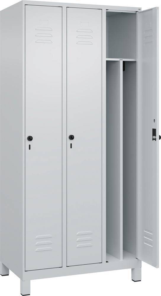 Gard.-Schrank TW CLASSIC B900xT500xH1950 mm RAL 7035/7035, 3 Abteile mit 100 mm hohen Füßen - Artikel: 7830373704