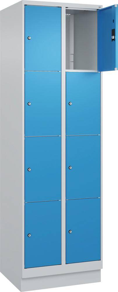 Fächerschrank CLASSIC B600xT500xH1950 mm RAL 7035/5012, 2x4 Fächermit 100 mm hohem Sockel - Artikel: 7830373162