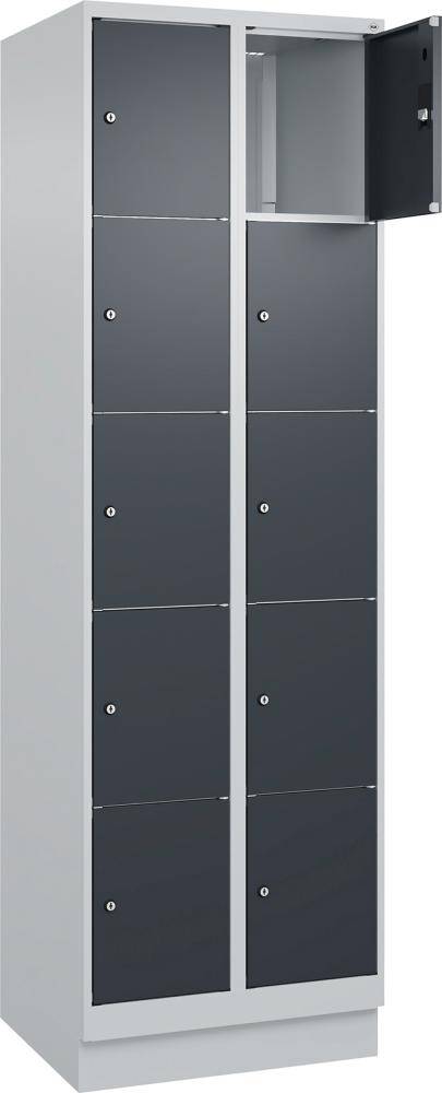 Fächerschrank CLASSIC B600xT500xH1950 mm RAL 7035/7016, 2x5 Fächermit 100 mm hohem Sockel - Artikel: 7830373212