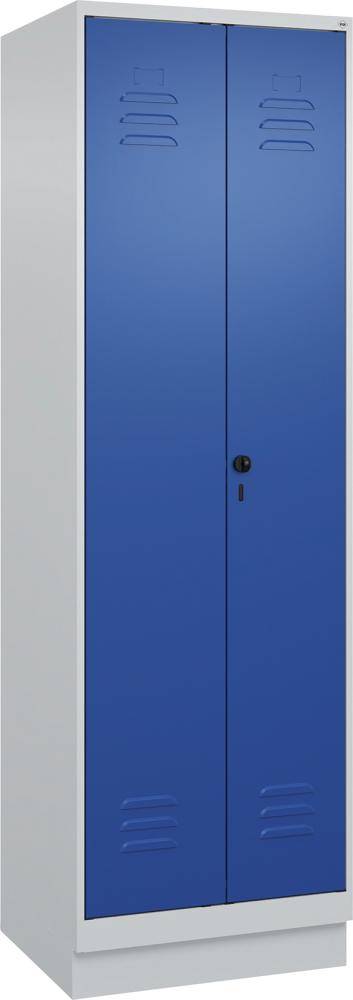 S/W-Gard.-Schrank CLASSICB600xT500xH1950 mm RAL 7035/5010, 2 Abteile mit 100 mm hohem Sockel - Artikel: 7830373550