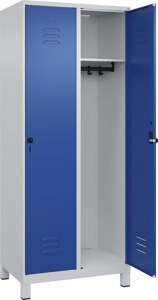 Garderobenschrank CLASSICB800xT500xH1950 mm RAL 7035/5010, 2 Abteile mit 100 mm hohen Füßen - Artikel: 7830372613